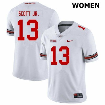 NCAA Ohio State Buckeyes Women's #13 Gee Scott Jr. White Nike Football College Jersey WMH1545JM